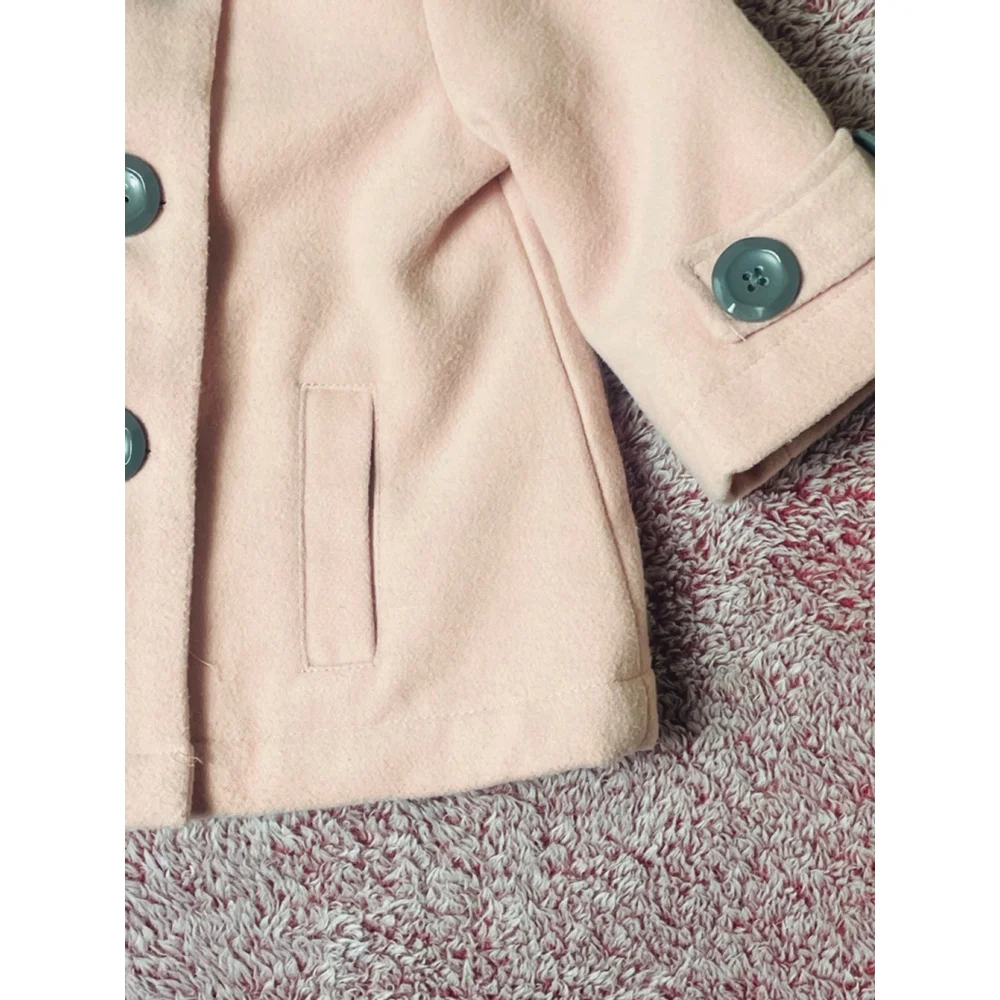 Baby Savannah Pink Pea Coat with Gray Buttons